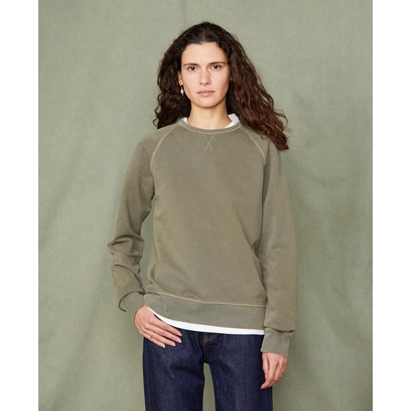 Officine Generale Organic Cotton Fleece Crew Neck Sweatshirt Green Size Large - Picture 2 of 13